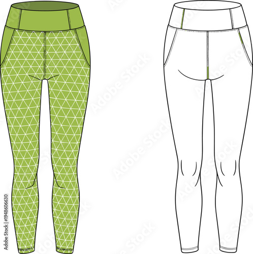 Women’s athletic leggings geometric pattern fashion sketch flat vector