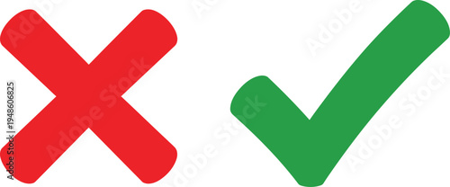 Contrasting symbols of approval and rejection in bold red and green cross checkmark