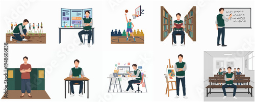 Diverse Lifestyle of a Young Man Portrayed Through Various Professions and Hobbies