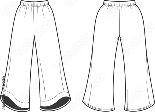 Women’s wide‑leg pants elastic waistband fashion sketch flat vector