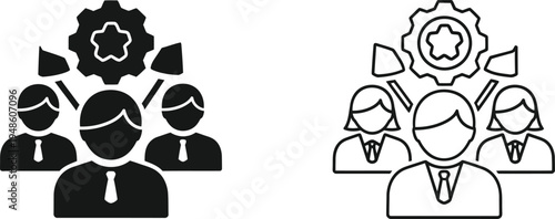 Team Management Gear Icon Set Vector