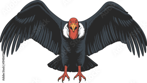 California condor illustration, bird wingspan artwork, endangered species design, wildlife conservation, large bird drawing, educational ornithology figure