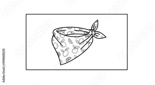 Hand-drawn bandana with lemon pattern, minimalist line art, summer accessory