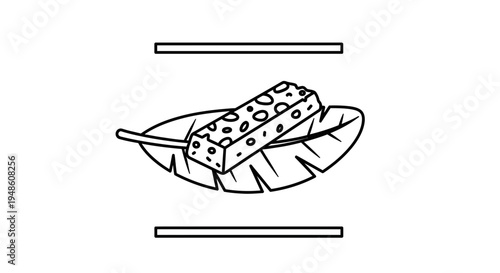 Hand-drawn illustration of a granola bar on a leaf, representing healthy food and nature