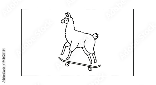 Funny Llama Riding Skateboard - Cartoon Style