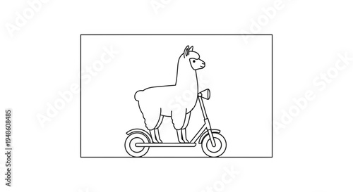 Funny Llama Riding an Electric Scooter, Cartoon Style
