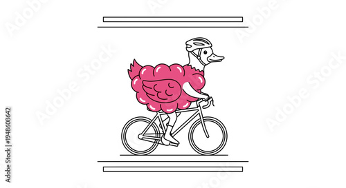 Funny Duck Wearing Helmet Riding Bicycle with Pink Fluffy Body