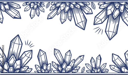 Decorative Blue Crystal Clusters Border with White Background