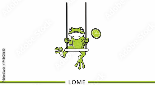 Funny Frog on Swing with Lime Slice - Playful Animal Illustration