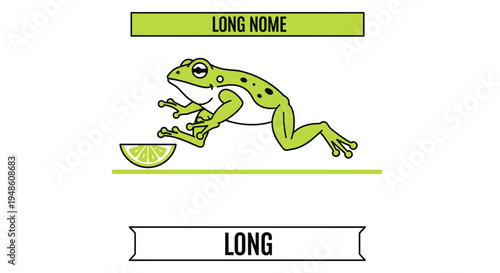 Funny Frog Leaping Over Lime Slice with "Long Nome" and "Long" Text