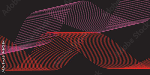 Abstract red wave vector and red wave lines on a black background. Digital frequency track equalizer. Stylish line art background. Abstract line wave design business background.
