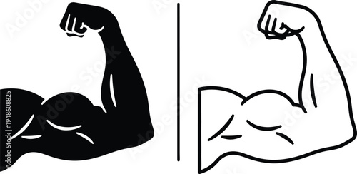 Strong Bicep Muscle Arm Icons Set Vector