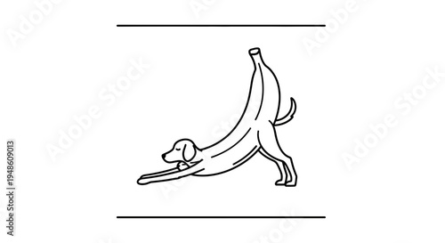 Funny dog doing yoga pose combined with banana, creative illustration