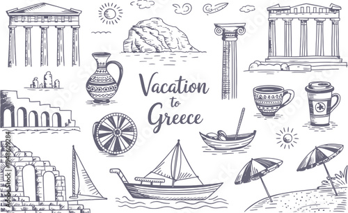 Hand-Drawn of Greek Vacation and Landmarks
