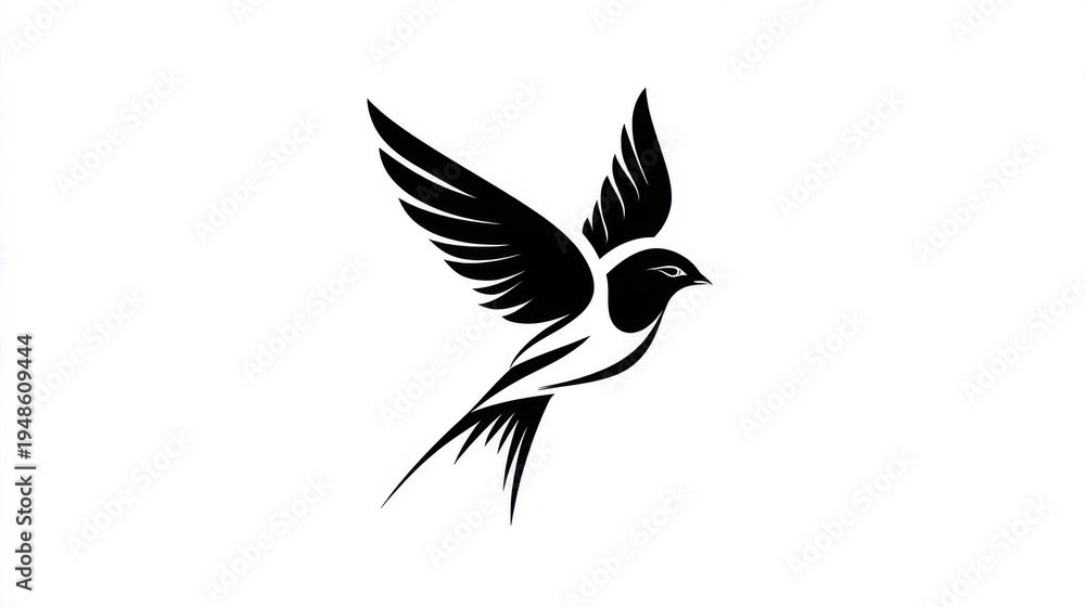 Fototapeta premium Elegant Black Silhouette of a Flying Bird with Outstretched Wings
