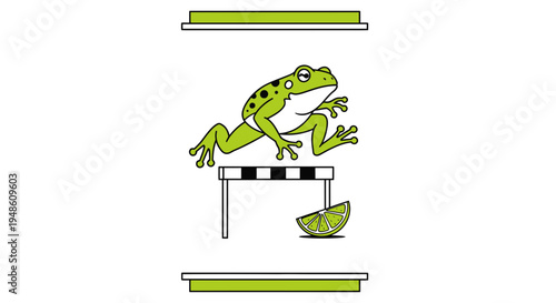 Frog Jumping Hurdles Over Lime Slice