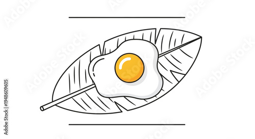 Fried Egg on Banana Leaf: Simple Breakfast, Healthy Food Illustration