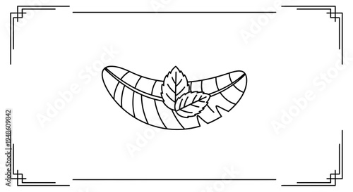 Elegant Banana Leaf and Mint Leaves Line Art Icon