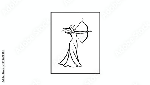 Elegant Woman Archer Drawing Bow and Arrow in Dynamic Pose