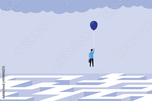 Finding Perspective Above a Complex Maze 2d flat vector illustration