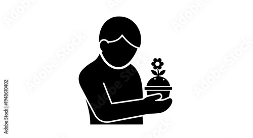 Person Holding Potted Plant with Flower, Symbolizing Growth, Care, and New Beginnings