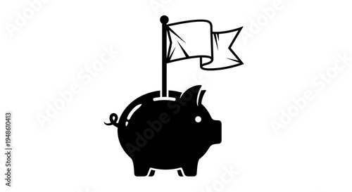 Piggy Bank With Flag Icon - Savings Goal Achievement and Financial Success Concept