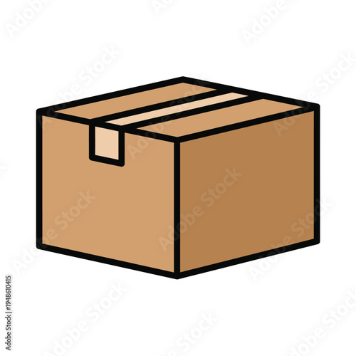 Brown Cardboard Shipping Box Icon Isolated on White Background.