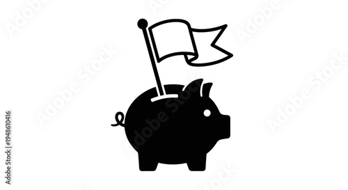 Piggy Bank With Flag Icon: Financial Goal Achievement, Savings Success, Investment Target
