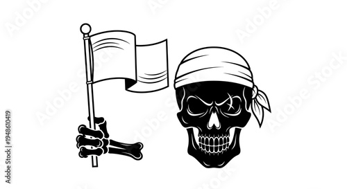 Pirate Skull and Crossbones Flag with Skeleton Hand