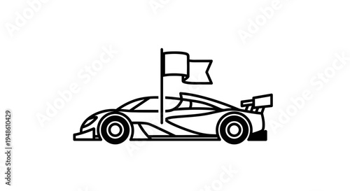 Racing Car with Checkered Flag Icon - Victory and Speed Concept