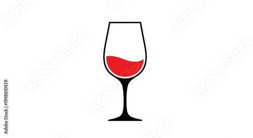 Red Wine Glass Silhouette Icon, Minimalist Design, Isolated on White Background