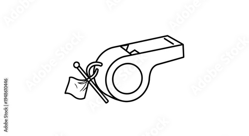 Referee Whistle with Flag Icon - Sports Referee Equipment and Symbol