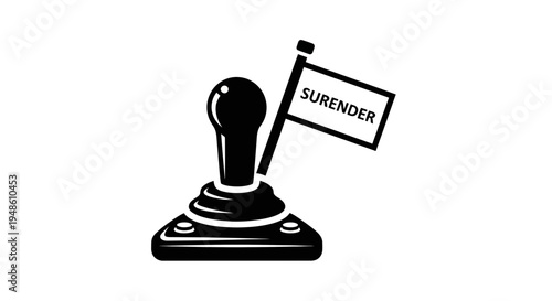 Retro Joystick with Surrender Flag: Giving Up Gaming Concept
