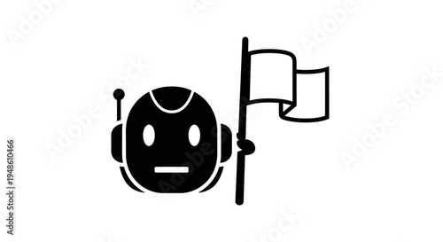 Robot Holding Flag, AI Technology, Innovation and Future Concept