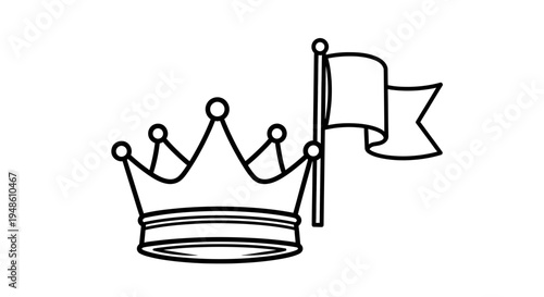 Royal Crown and Flag Icon Outline Vector Illustration