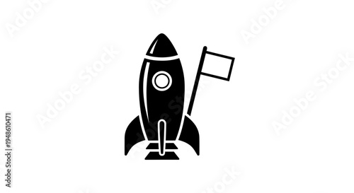 Rocket Ship Launching with Flag, Symbolizing Startup, Success, and Exploration