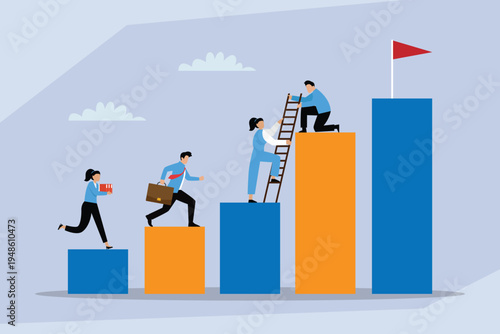 Business Team Collaborating to Reach Goal and Success 2d flat vector illustration