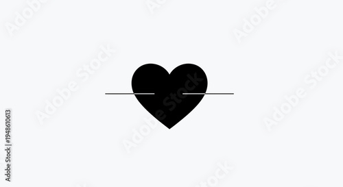 Minimalist Black Broken Heart Symbol with Line on White Background
