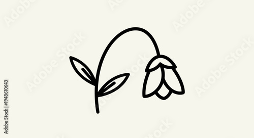 Minimalist Black Outline of a Drooping Flower on a Light Beige Background