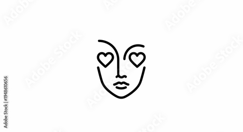 Minimalist Face with Heart Eyes Icon, Love Symbol, Vector Art