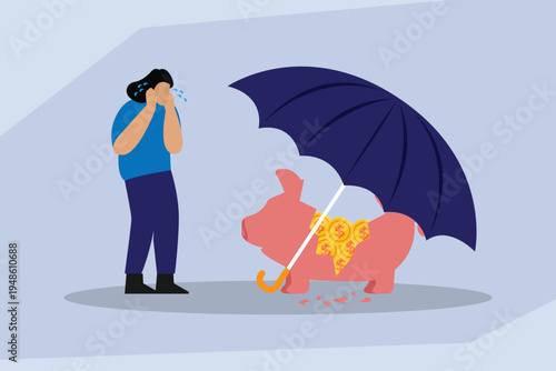 Financial Loss and Savings Protection 2d flat vector illustration
