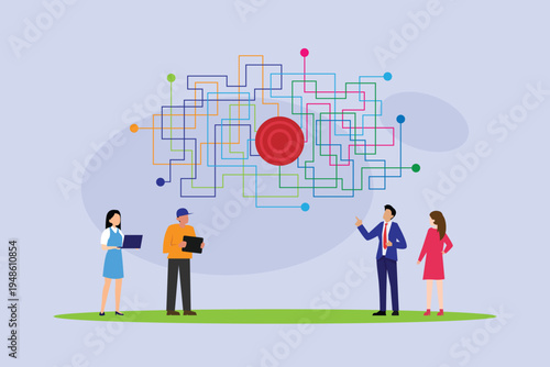 Business Team Collaborating to Solve Complex Problems and Find Strategy 2d flat vector illustration