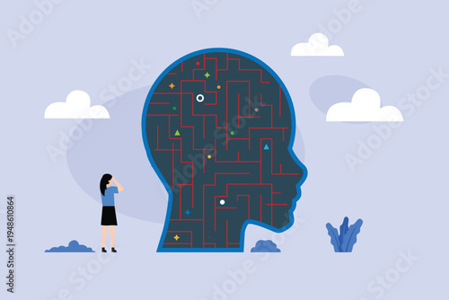 Mental Maze and Psychological Complexity 2d flat vector illustration