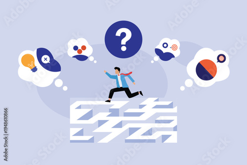 Businessman Navigating Challenges and Strategic Decision Making 2d flat vector illustration
