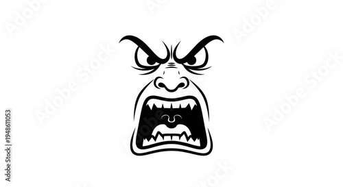 Furious Face Illustration: Angry Expression, Screaming Mouth, Intense Eyes, Rage Symbol