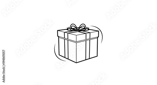 Gift Box Icon, Present Box with Ribbon, Surprise, Celebration, Vector Line Art