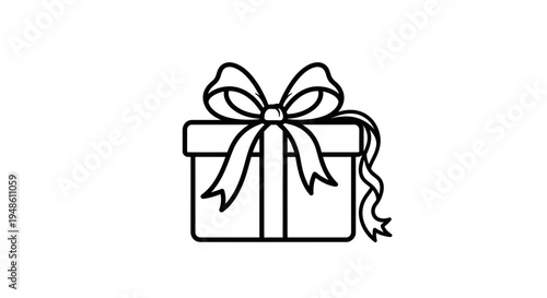 Gift Box with Ribbon Bow, Simple Line Art Icon, Present Surprise, Celebration, Birthday, Holiday, Anniversary