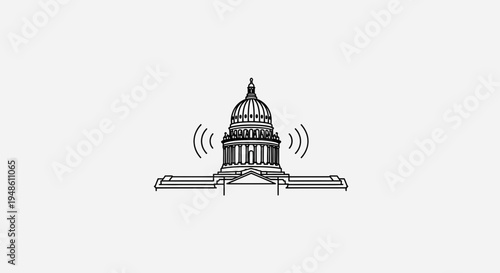 Government building with sound waves, symbolizing communication, news, or public address