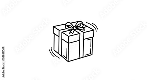 Hand Drawn Gift Box with Ribbon and Bow, Simple Doodle Style, Isolated on White