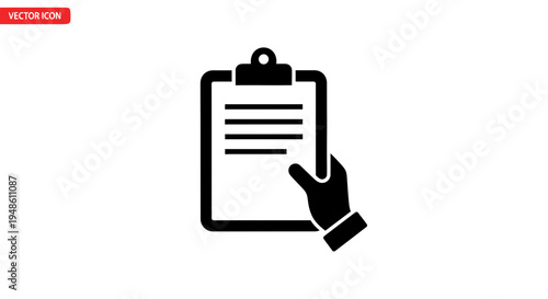 Hand Holding Clipboard with Lines of Text, Business Document Icon